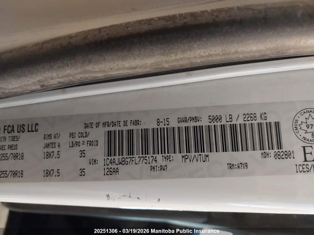Продаж на аукціоні авто 2015 Jeep Wrangler Sahara, vin: 1C4AJWBG7FL775174, номер лоту: 20251306