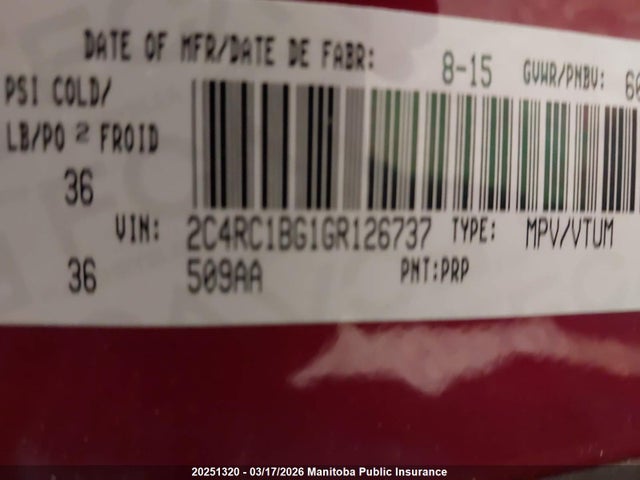 2C4RC1BG1GR126737 Chrysler Town &amp; Country Limited