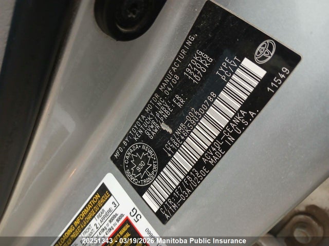 20251343 :رقم المزاد ، 4T1BE46K59U300788 vin ، 2009 Toyota Camry Le مزاد بيع