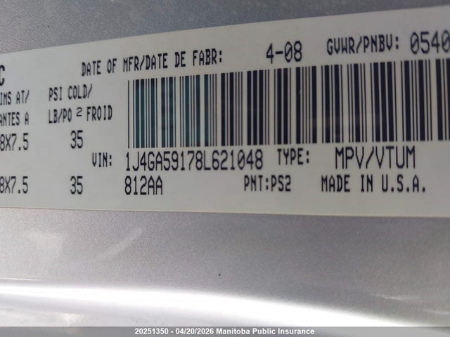 Aukcja sprzedaży 2008 Jeep Wrangler Unlimited Sahara, vin: 1J4GA59178L621048, numer aukcji: 20251350
