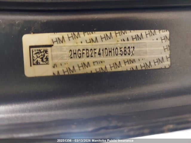 Продаж на аукціоні авто 2013 Honda Civic Lx, vin: 2HGFB2F41DH105837, номер лоту: 20251356