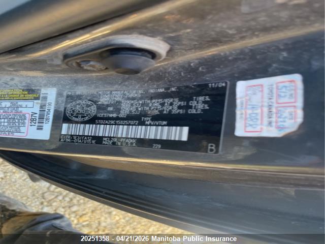 2005 Toyota Sienna Ce V6 მანქანა იყიდება აუქციონზე, vin: 5TDZA29C15S257072, აუქციონის ნომერი: 20251358
