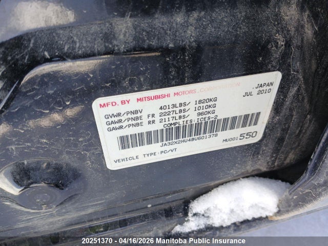 20251370 :رقم المزاد ، JA32X2HU4BU601378 vin ، 2011 Mitsubishi Lancer Sportback Es مزاد بيع