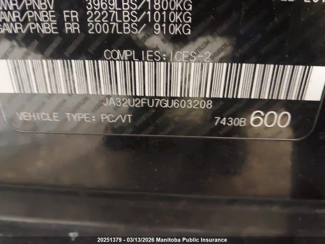 JA32U2FU7GU603208 Mitsubishi Lancer Limited