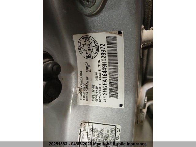 Продаж на аукціоні авто 2009 Honda Civic Dx-g, vin: 2HGFA16449H029972, номер лоту: 20251383