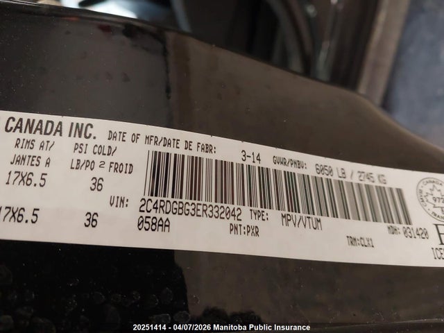 Продажа на аукционе авто 2014 Dodge Grand Caravan Anniversary Edtn, vin: 2C4RDGBG3ER332042, номер лота: 20251414