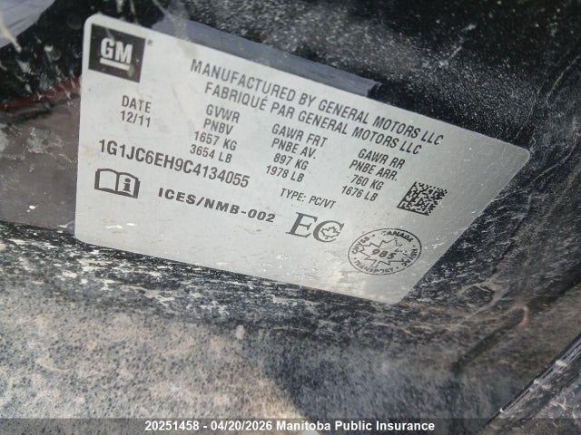 Продажа на аукционе авто 2012 Chevrolet Sonic Lt, vin: 1G1JC6EH9C4134055, номер лота: 20251458