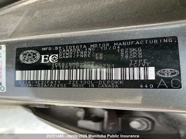 20251465 :رقم المزاد ، 2T1BR32E55C873751 vin ، 2005 Toyota Corolla Ce مزاد بيع