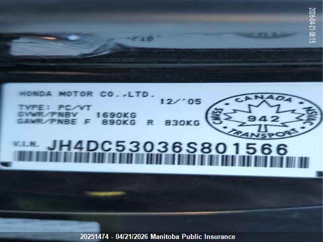 Продаж на аукціоні авто 2006 Acura Rsx Type S, vin: JH4DC53036S801566, номер лоту: 20251474