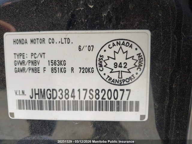 Продажа на аукционе авто 2007 Honda Fit Lx, vin: JHMGD38417S820077, номер лота: 20251529