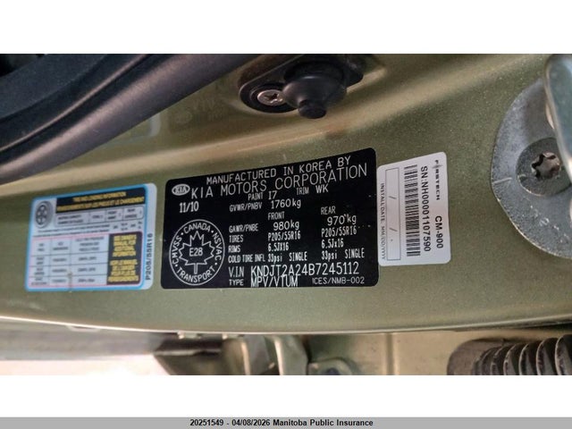 20251549 :رقم المزاد ، KNDJT2A24B7245112 vin ، 2011 Kia Soul 2u مزاد بيع