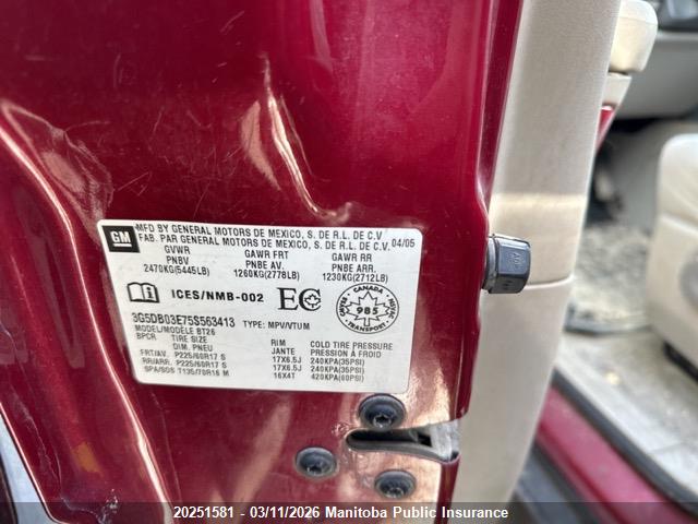2005 Buick Rendezvous Cx მანქანა იყიდება აუქციონზე, vin: 3G5DB03E75S563413, აუქციონის ნომერი: 20251581