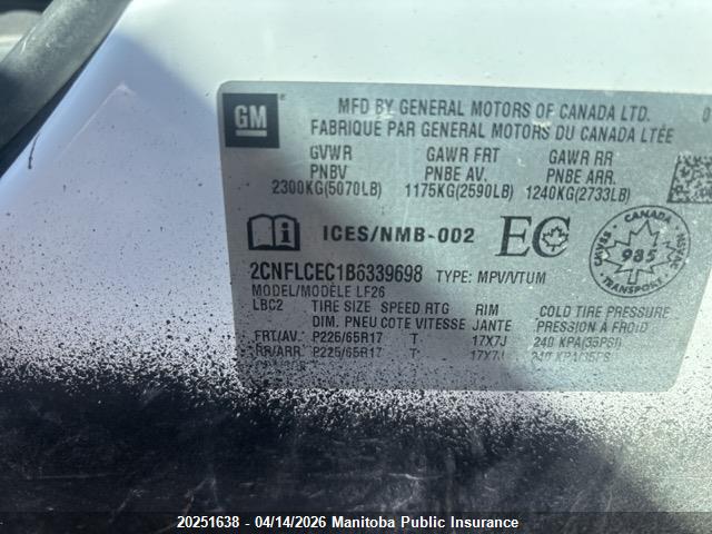 Продажа на аукционе авто 2011 Chevrolet Equinox Ls, vin: 2CNFLCEC1B6339698, номер лота: 20251638
