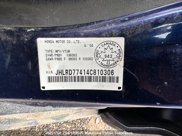 Aukcja sprzedaży 2004 Honda Cr-v, vin: JHLRD77414C810306, numer aukcji: 20251760