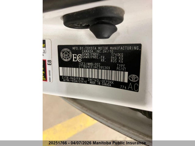 20251766 :رقم المزاد ، 2T1BU4EE3AC395369 vin ، 2010 Toyota Corolla Ce مزاد بيع