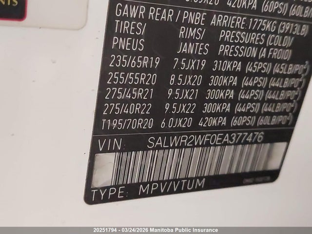 SALWR2WF0EA377476 Land Rover Range Rover Sport Se