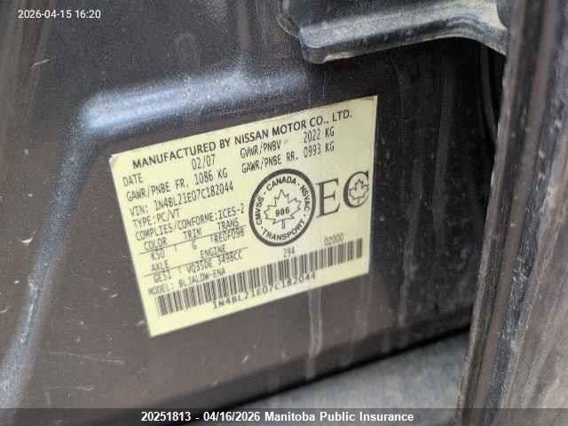 Aukcja sprzedaży 2007 Nissan Altima 3.5 Se, vin: 1N4BL21E07C182044, numer aukcji: 20251813
