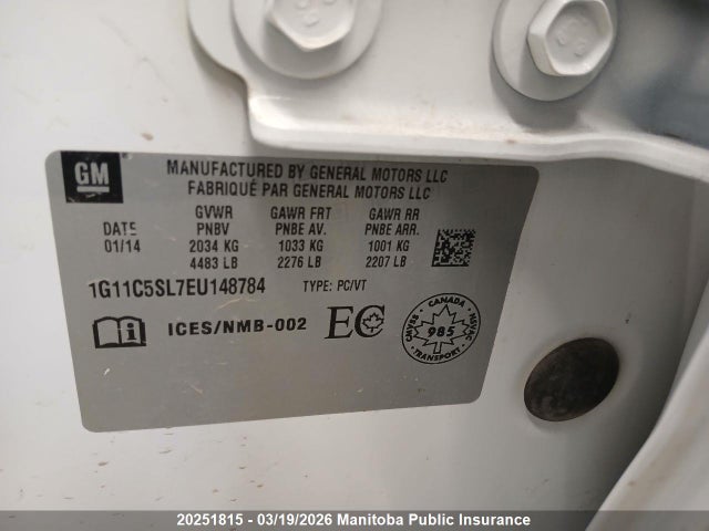 1G11C5SL7EU148784 Chevrolet MALIBU LT