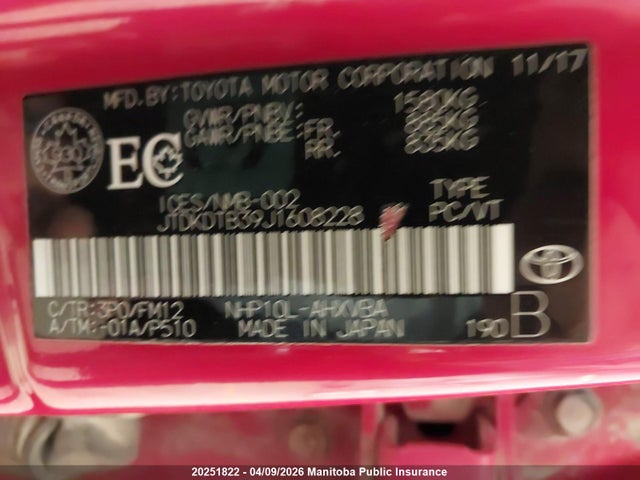 JTDKDTB39J1608228 Toyota PRIUS C