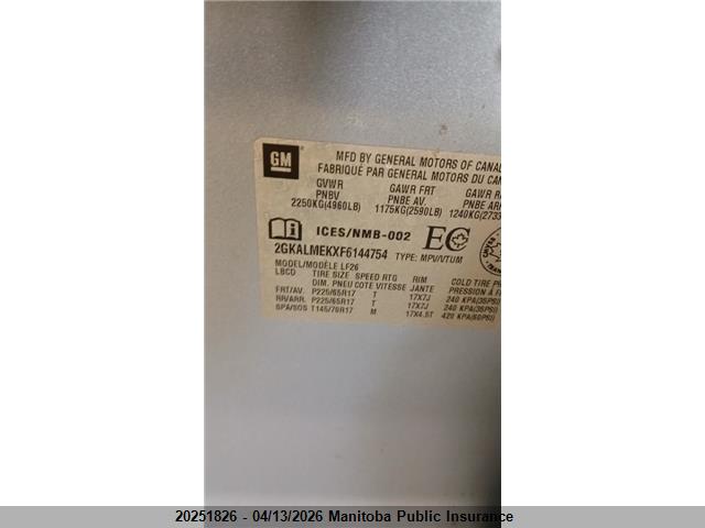 2GKALMEKXF6144754 GMC Terrain Sle