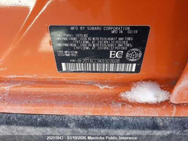 Aukcja sprzedaży 2019 Subaru Crosstrek Touring, vin: JF2GTACC9K8303608, numer aukcji: 20251843