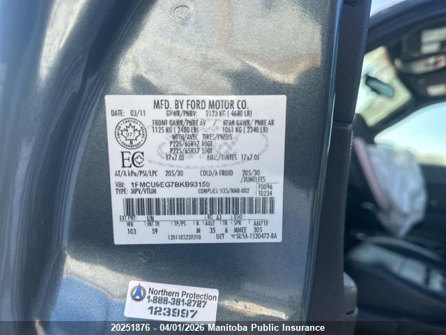 Продаж на аукціоні авто 2011 Ford Escape Limited, vin: 1FMCU9EG7BKB93150, номер лоту: 20251876