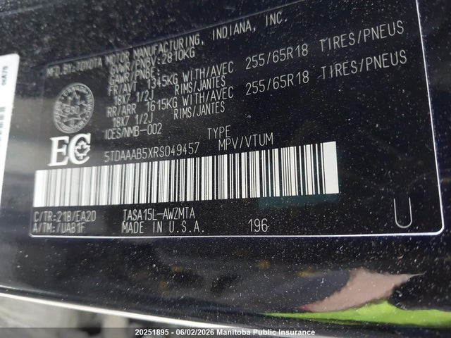 2024 Toyota Grand Highlander Xle მანქანა იყიდება აუქციონზე, vin: 5TDAAAB5XRS049457, აუქციონის ნომერი: 20251895