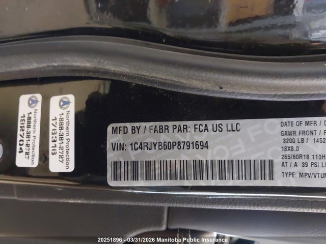 Aukcja sprzedaży 2023 Jeep Grand Cherokee 4xe, vin: 1C4RJYB60P8791694, numer aukcji: 20251896