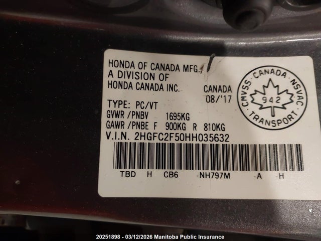 Aukcja sprzedaży 2017 Honda Civic Lx, vin: 2HGFC2F50HH035632, numer aukcji: 20251898