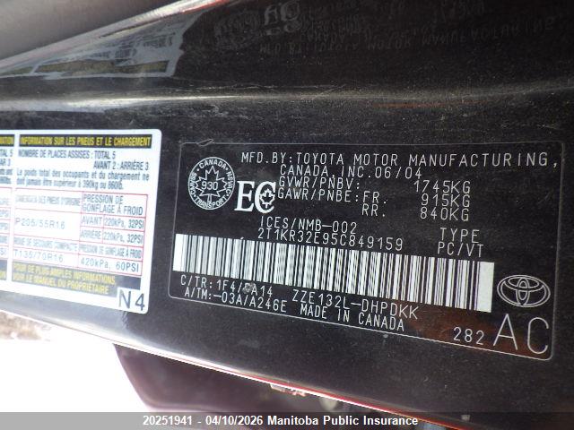 Aukcja sprzedaży 2005 Toyota Matrix, vin: 2T1KR32E95C849159, numer aukcji: 20251941