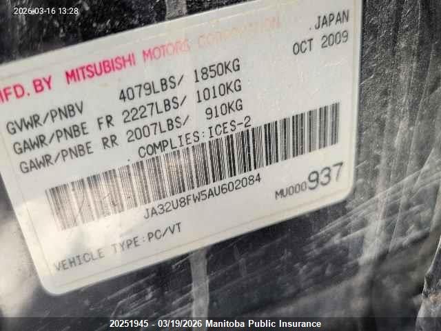 2010 Mitsubishi Lancer Gts მანქანა იყიდება აუქციონზე, vin: JA32U8FW5AU602084, აუქციონის ნომერი: 20251945