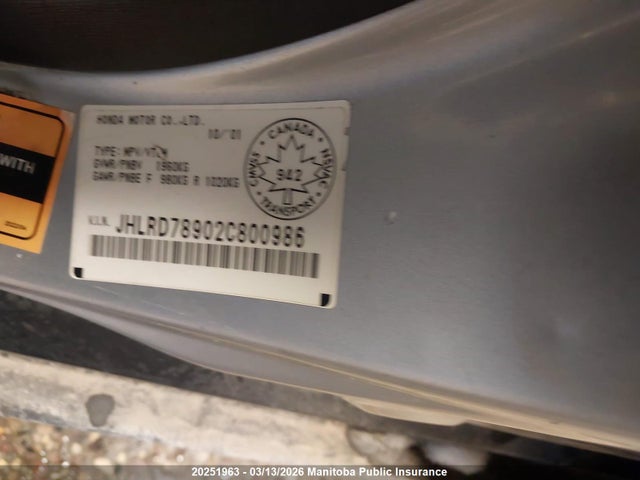 Aukcja sprzedaży 2002 Honda Cr-v Ex, vin: JHLRD78902C800986, numer aukcji: 20251963