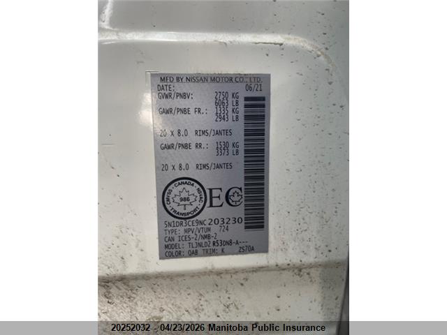 5N1DR3CE9NC203230 Nissan Pathfinder Sl