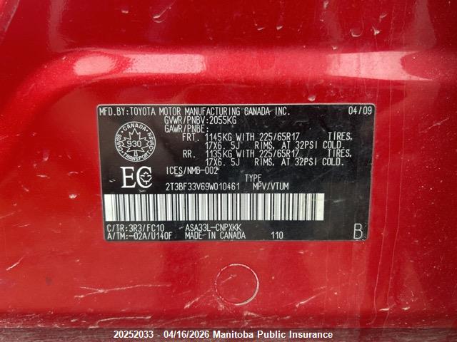 2009 Toyota Rav4 მანქანა იყიდება აუქციონზე, vin: 2T3BF33V69W010461, აუქციონის ნომერი: 20252033