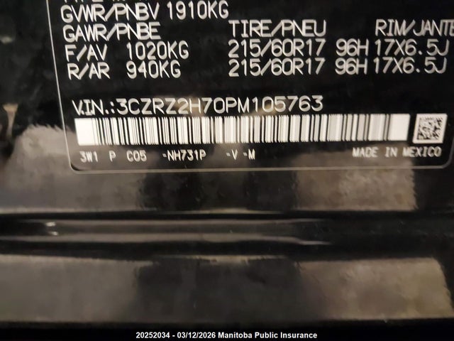 3CZRZ2H70PM105763 Honda Hr-v Ex-l
