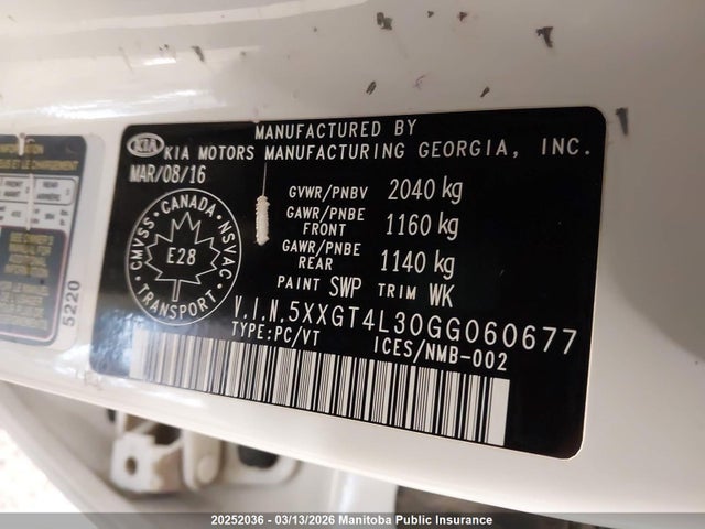 5XXGT4L30GG060677 KIA Optima Lx