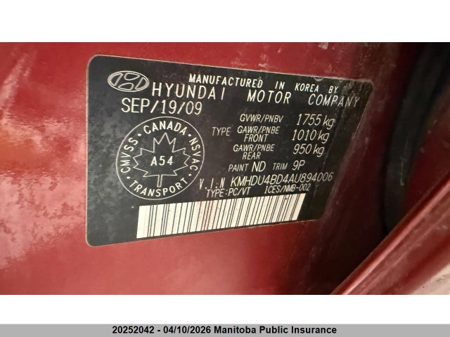 Продаж на аукціоні авто 2010 Hyundai Elantra Gl, vin: KMHDU4BD4AU894006, номер лоту: 20252042