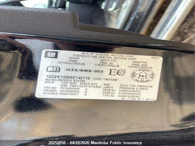 2008 Chevrolet Silverado K1500 მანქანა იყიდება აუქციონზე, vin: 1GCEK19068Z143115, აუქციონის ნომერი: 20252058