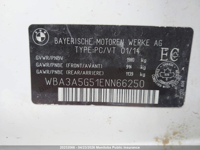 WBA3A5G51ENN66250 BMW 328I