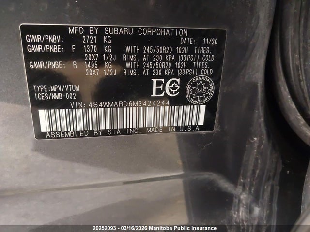 4S4WMARD6M3424244 Subaru Ascent Premier