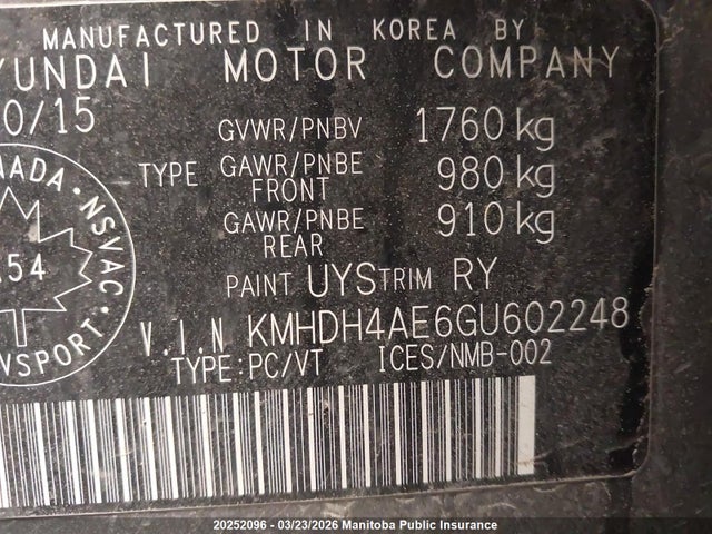 Продажа на аукционе авто 2016 Hyundai Elantra Se, vin: KMHDH4AE6GU602248, номер лота: 20252096