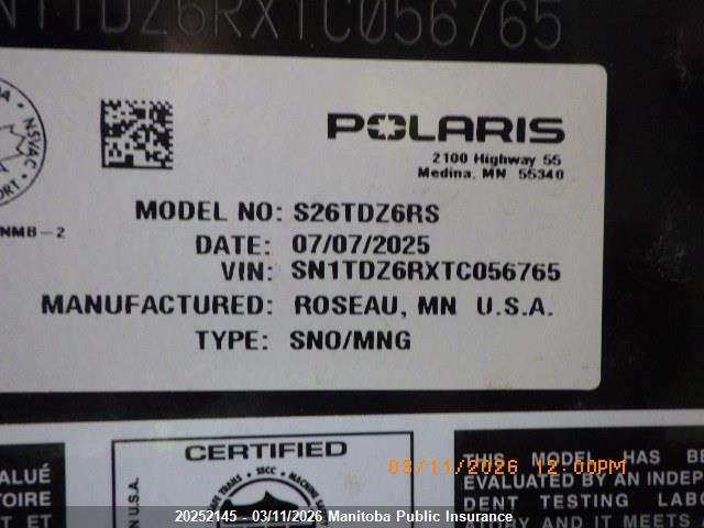 SN1TDZ6RXTC056765 Polaris Indy 650 Vr1 Dynamix