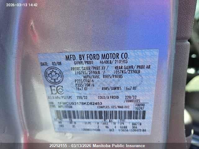 Продажа на аукционе авто 2008 Ford Escape Xlt V6, vin: 1FMCU93178KD82453, номер лота: 20252155