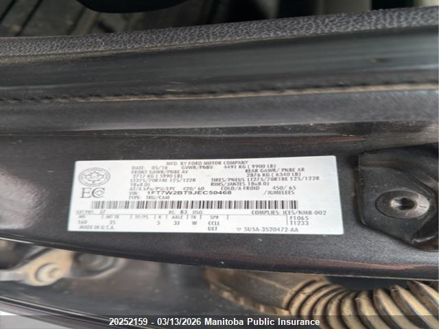 2018 Ford F250 Sd Crew Cab მანქანა იყიდება აუქციონზე, vin: 1FT7W2BT9JEC50468, აუქციონის ნომერი: 20252159