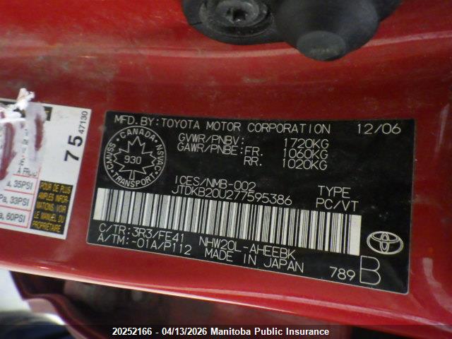 2007 Toyota Prius მანქანა იყიდება აუქციონზე, vin: JTDKB20U277595386, აუქციონის ნომერი: 20252166