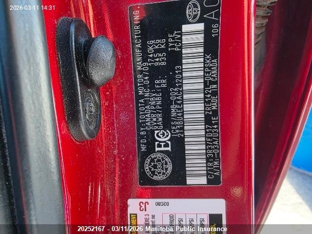 20252167 :رقم المزاد ، 2T1BU4EE4AC212013 vin ، 2010 Toyota Corolla مزاد بيع