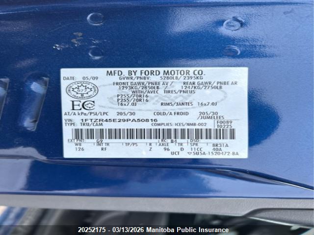 Aukcja sprzedaży 2009 Ford Ranger Sport Supercab, vin: 1FTZR45E29PA50816, numer aukcji: 20252175