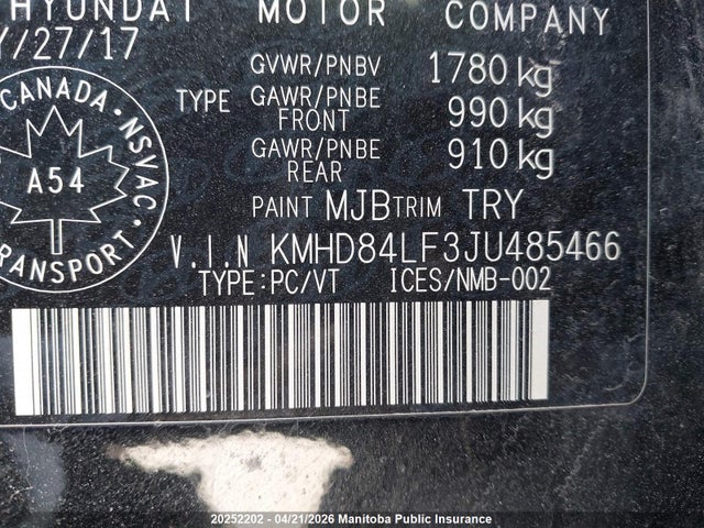 KMHD84LF3JU485466 Hyundai Elantra Gls