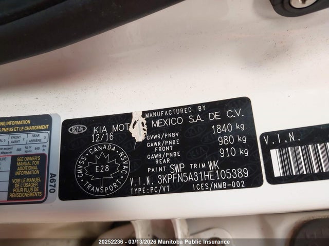 Aukcja sprzedaży 2017 Kia Forte Sx, vin: 3KPFN5A31HE105389, numer aukcji: 20252236