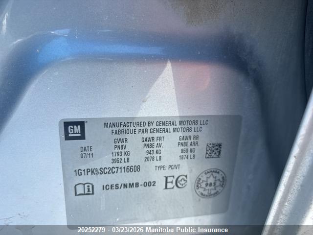 Продажа на аукционе авто 2012 Chevrolet Cruze Lt Turbo, vin: 1G1PK5SC2C7116608, номер лота: 20252279